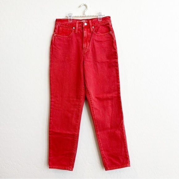 Madewell Women’s Mom Jeans Garment Dyed Edition Red Salmon Ankle 25 - Picture 2 of 8